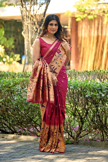 Shiny Maroon Paithani