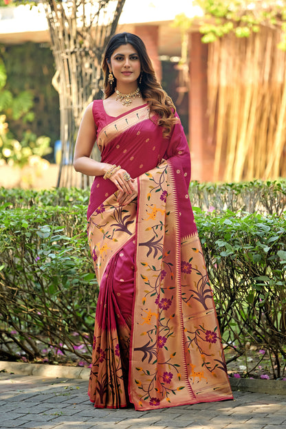 Shiny Maroon Paithani