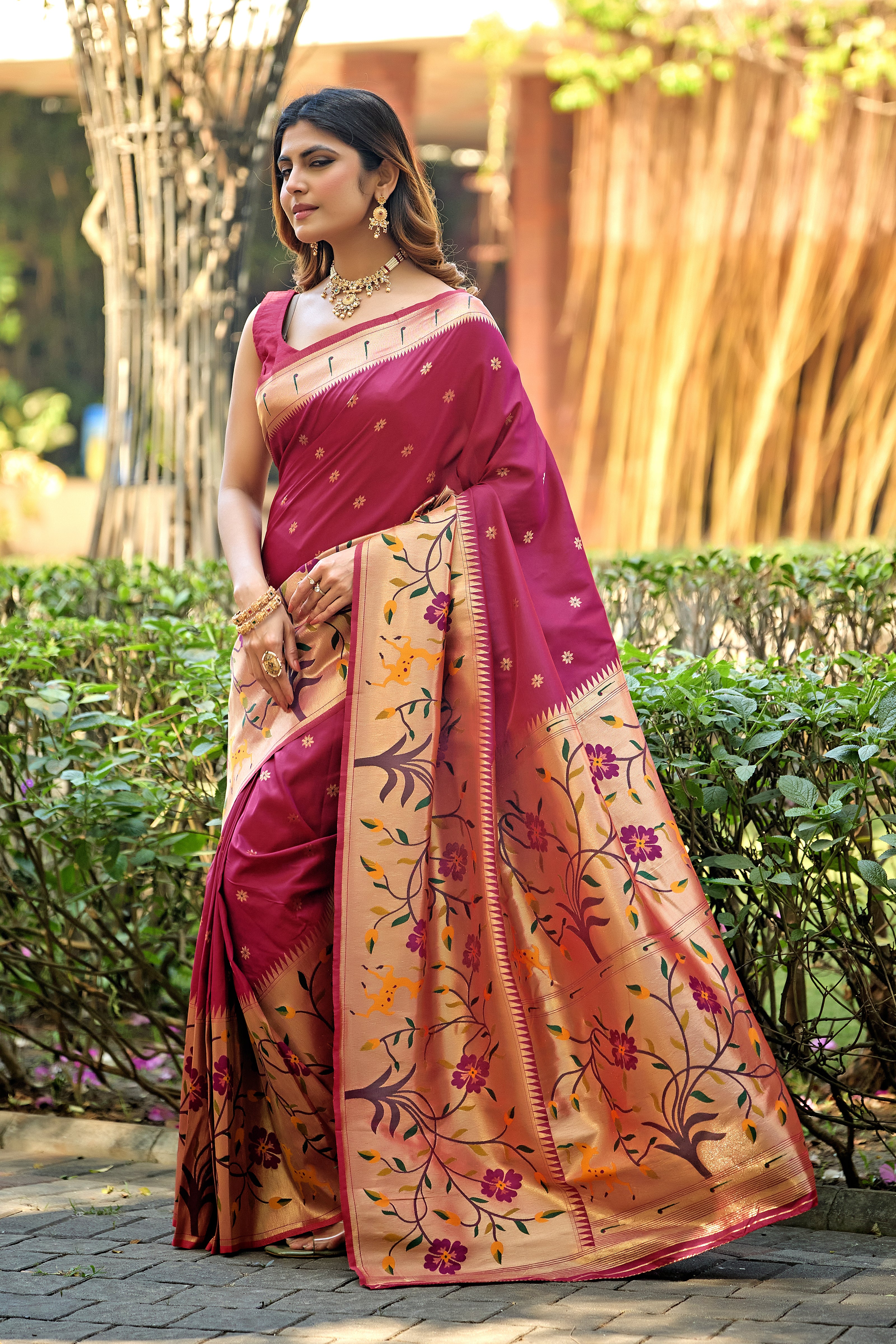 Shiny Maroon Paithani